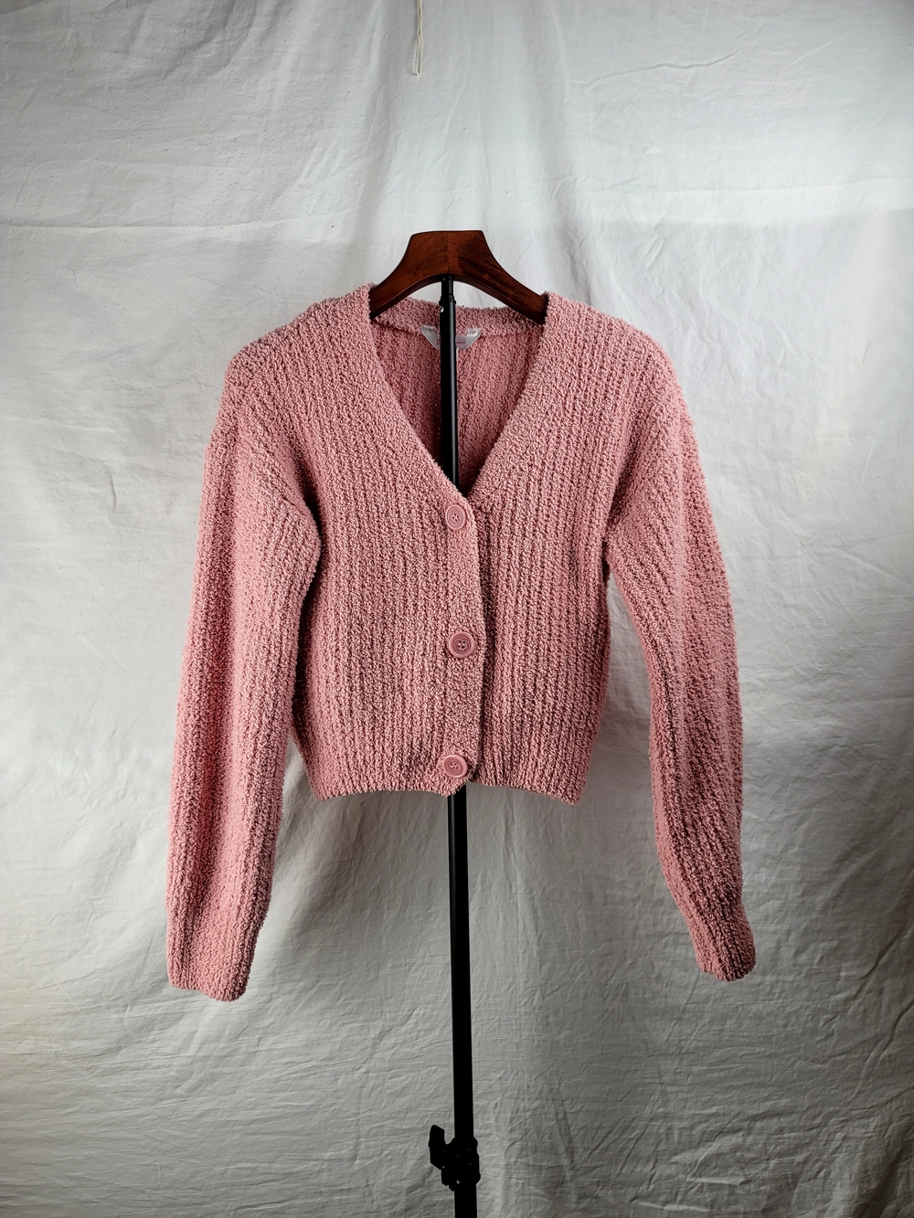 No Boundaries Pink Chunky V-Neck Button Cardigan